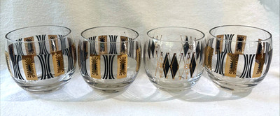 4~3+1~VTG~Federal Rocks Glasses Roly Poly Black + 22k Gold Atomic Starburst MCM