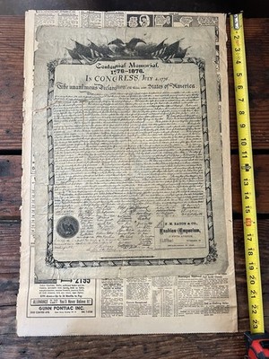 1876 Centennial Memorial Declaration Of Independence Broadside James McBride