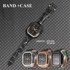 Stainless Steel Case Mod Kit For Apple Watch 11/10 9876 44/45/46mm Leather Strap