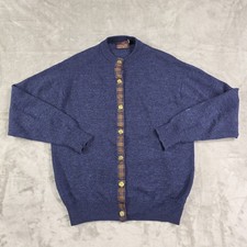 Vtg Lochcarron Super Fine Merino Scotland Cardigan Women's Sz L Navy Blue