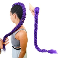 Easy Clip in Purple Ponytail Extensions 26 Inch Long Purple Braids Synthetic ...