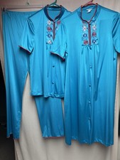 Vintage JC Penney Women  s Nylon PJ Set. Turquoise/ Red Trim Size S. 3 Pieces