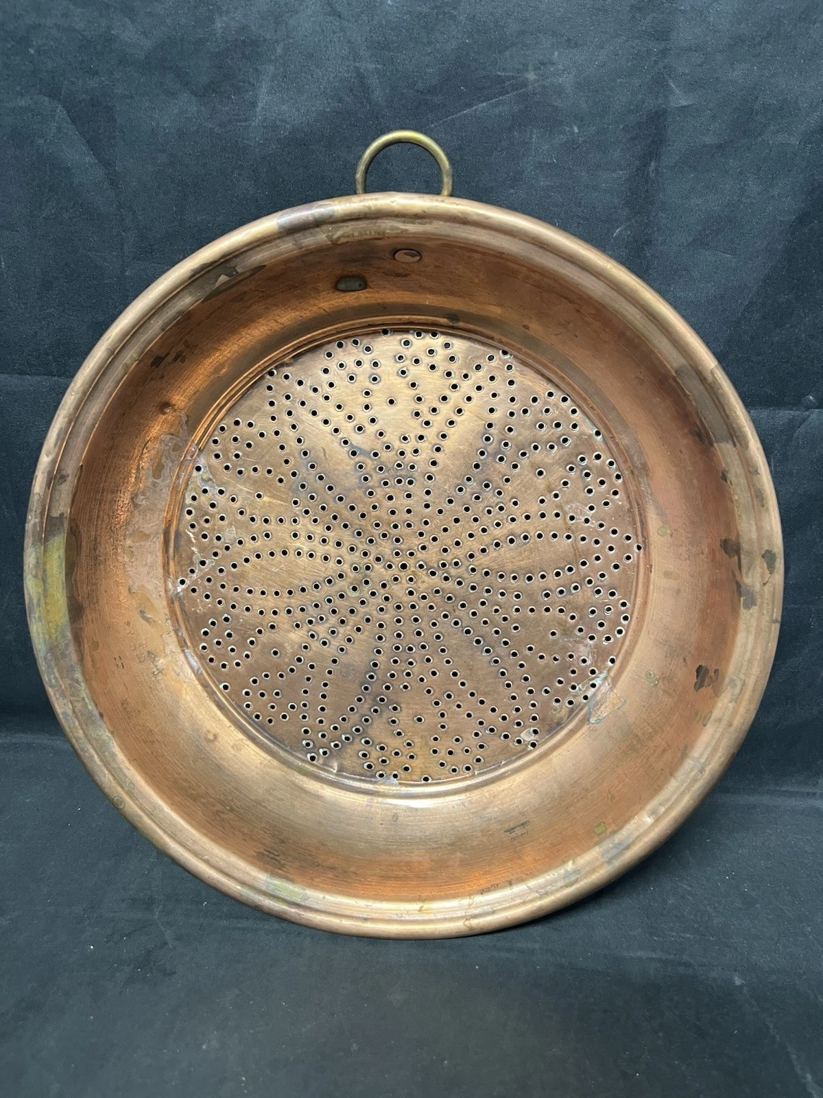 Beautiful Antique Copper Kitchen Sieve Colander With Star Flower Design 11”