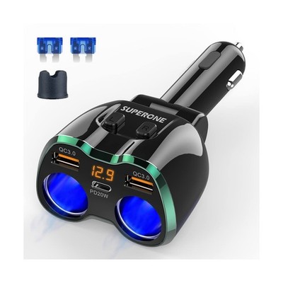 [2025 Upgraded] Cigarette Lighter Splitter, SUPERONE 180W 2-Socket Cigarette ...