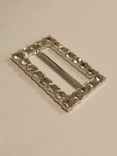Vintage Silver Toned Crystal Bling Belt Buckle LOOK  