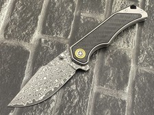 SixLeaf SL-89-Black Folding Knife Damascus Blade Titanium/CF Handle Pocket Knife
