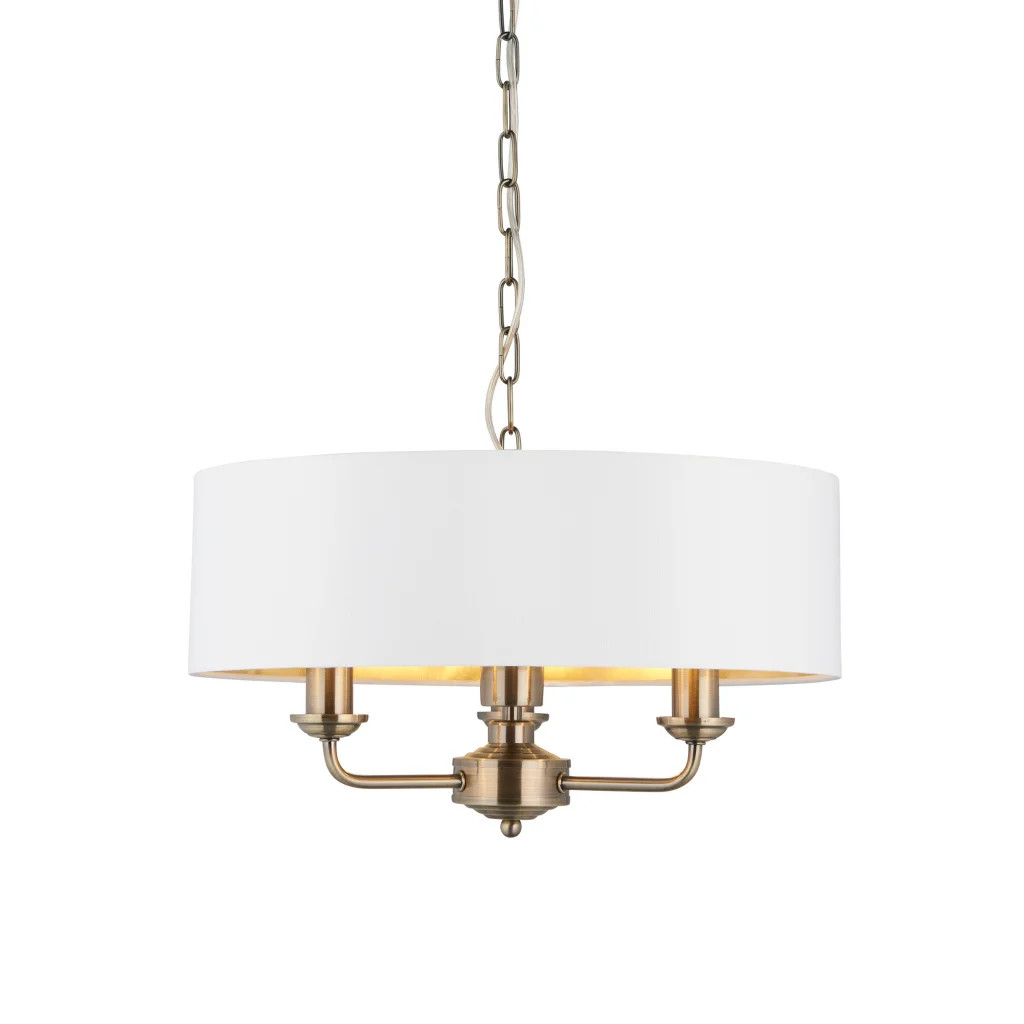 Ceiling Light Brass Highclere 3 Antique Vintage White Endon 98934