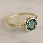 Art Deco Style Emerald & Lab Created Diamond 14K Yellow Gold FN Engagement Ring