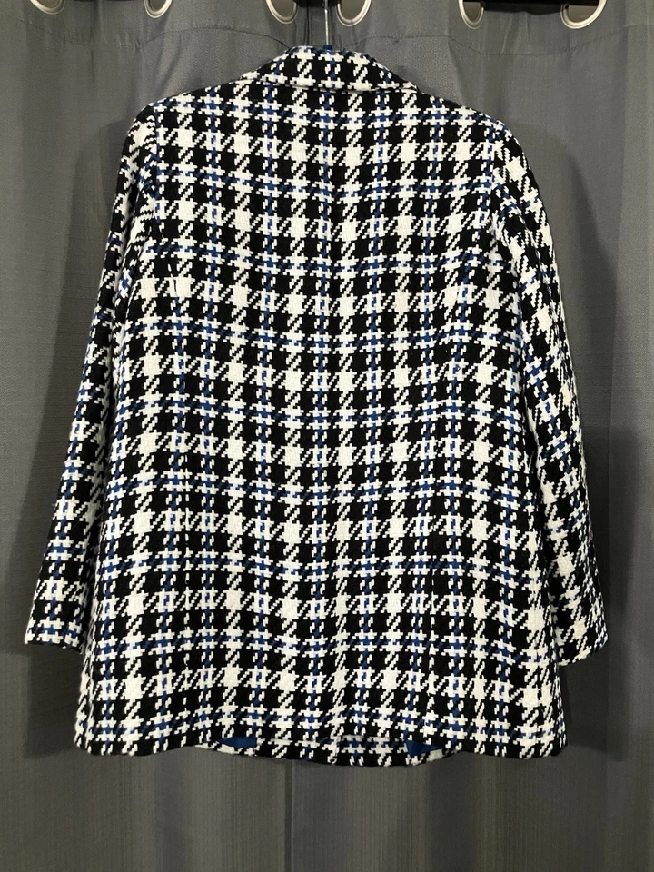Abrigo, chaqueta vintage Josephine Houndstooth para mujer talla 8 negro/blanco/azul real Foto 4 de 4