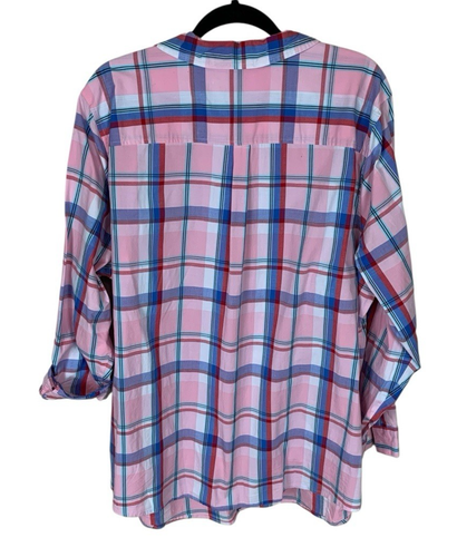 Women's Croft & Barrow Pink Plaid Long Roll Tab Sleeve Button Up Shirt Size 3X - Picture 3 of 5