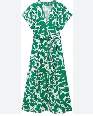 ZARA Floral Printed Midi Dress Belted Maxi Sundress, White And Green Size  XS | eBay