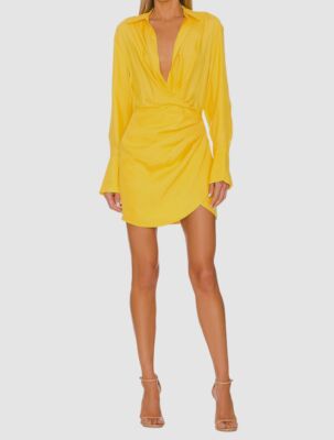 yellow long sleeve shirt dress Linen Three Quarter Sleeve Maxi Shirt Dress Lemon Drop