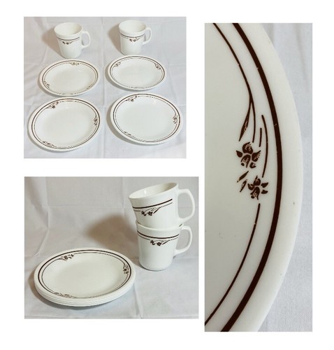 VINTAGE Corelle Bread Plates & Mugs MELODY BROWN Floral 6-Piece Set USA