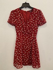 Madewell Red Floral Printed Dress Womens 00 Mocked wrap