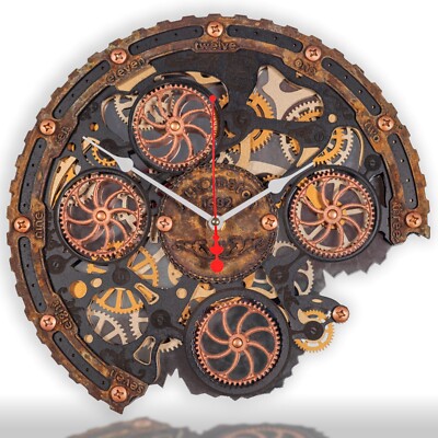 Automaton Bite 1682 ''Underwater'' Rust Nautical Wall Clock Moving Gears Loft Art