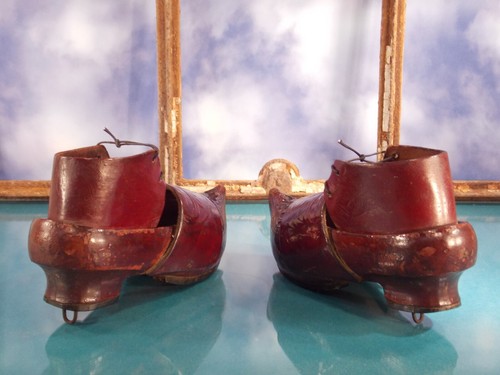 museale antike Kinder Mädchen Schuhe Holz Leder 18.Jahrhundert Länge 18 cm - Bild 6 von 10