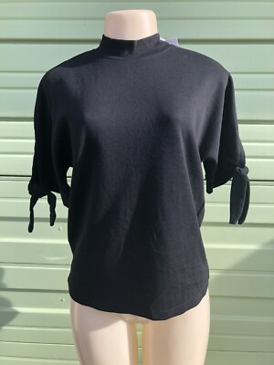 ZARA BLACK ROUND COLLAR TOP SWEATSHIRT WITH TIED