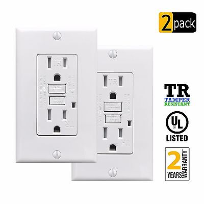 2-Pack PROCURU 15A Tamper Resistant GFCI Receptacle Outlet with Plate & Screws