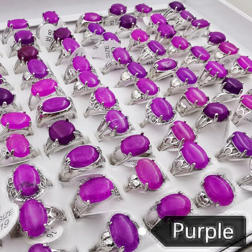 100Pcs Wholesale Lot Mixed Ring Natural Stone Rings Women Gemstone Jewelry Bulk - Picture 8 of 12