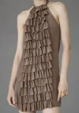 Va et Vien for BHLDN Brown Silk Ruffle Layer Dress Lined Sz 6 (D007)