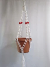 MACRAME Plant Hanger 32 in Deluxe Style With Red Beads (Choose Cord Color)