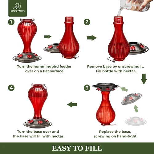 24-Ounce Glass Hummingbird Feeder 6 Feeding Ports Hanging Bird Nectar Feeder fo - Picture 5 of 6