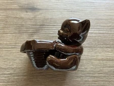 Vintage Ceramic Brown Baby Bear Glazed Pottery Ashtray