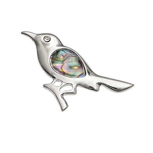 Silver Green Blue Paua Abalone Shell Song Bird Brooch Pin Jewellery In Gift Box - Picture 1 of 2