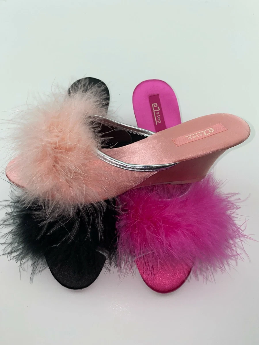 Women's marabou slippers sales
