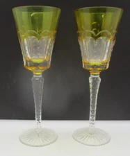 2 AJKA LYNN LAUSANNE AMBER GOLD CASED CUT TO CLEAR CRYSTAL 9 1/4"  WINE GOBLETS