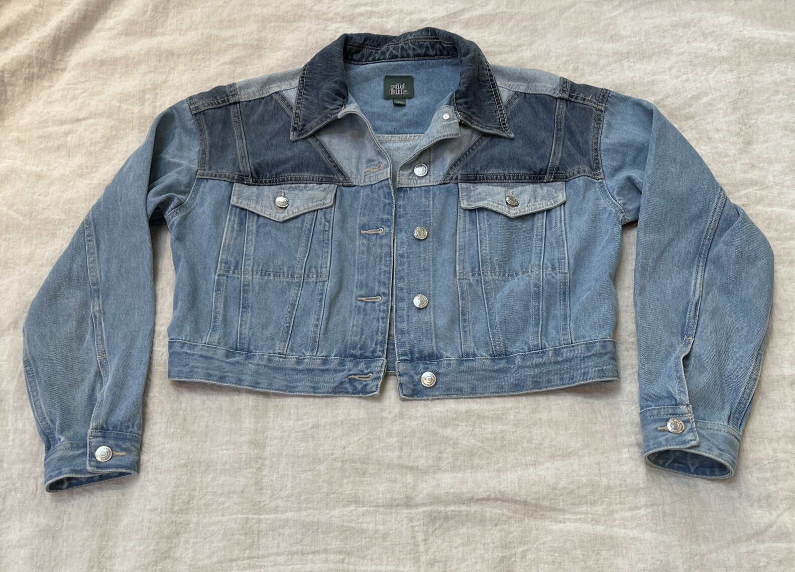 Wild Fable cropped patchwork denim jacket size xs… - image 1
