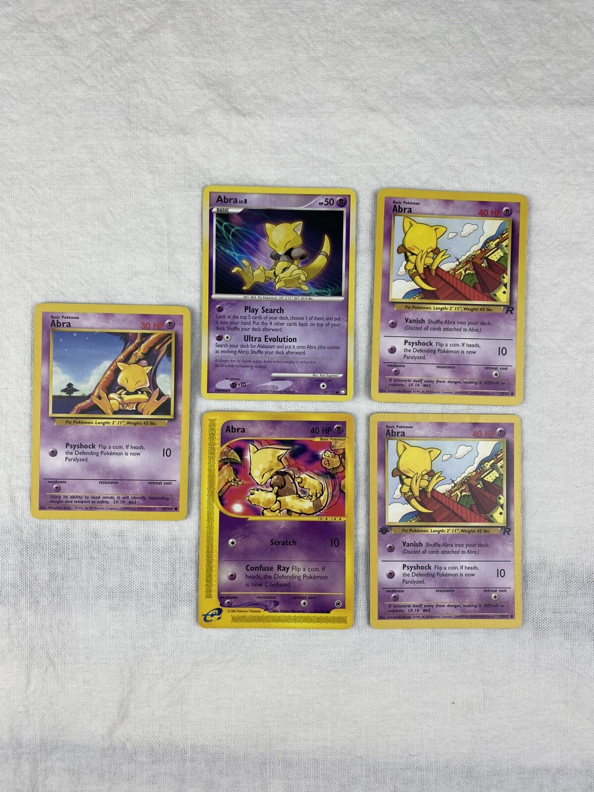 Abra Pokemon Card Lot 49/82, 69/123, 93/165, 43/102 Non Holo Light Play