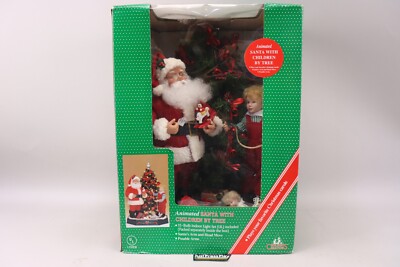 Holiday Creations Animated 19'' Santa + Children By Christmas Tree RARE MIB