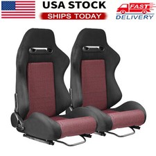 Universal Pair Reclinable Red Pvc Leather Sport Racing Seats Wslider Leftright