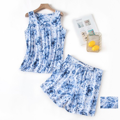 Womens Cotton Pajama Set Sleepwear Pj Cartoon Print Pyjamas Nightwear Sleeveless - Picture 4 of 56