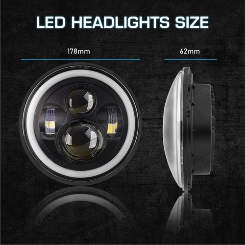2X 7" inch Round LED Headlight Hi/Lo Beam Angle Eyes for Chevy Truck Camaro C10 - Picture 7 of 14