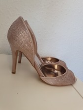 SKO'S Diamonds Studded Jewel Beige Sateen Heels Slingback UK 6 
