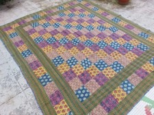 Dessus de lit patchwork Kantha floral Coton Ajrak Broderie Fait main Inde King V