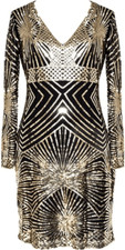Art Deco Flapper Great Gatsby Roaring 1920s Retro Gold Sequin Dress SIZE M NWT
