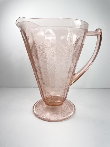 Vintage Jeannette Glass Pink Depression Glass FLORAL/POINSETTIA 32oz Pitcher - Picture 4 of 6
