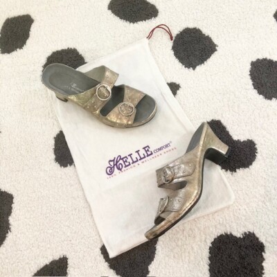 Helle Comfort $169 Womens 36 US 5-5.5 Daisy Metallic Leather Rhinestone Sandals