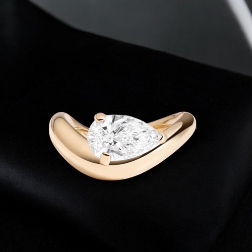 Engagement Diamond Ring 14k Yellow Gold 1 Ct Pear Cut IGI Certified Lab Created - Picture 4 of 12