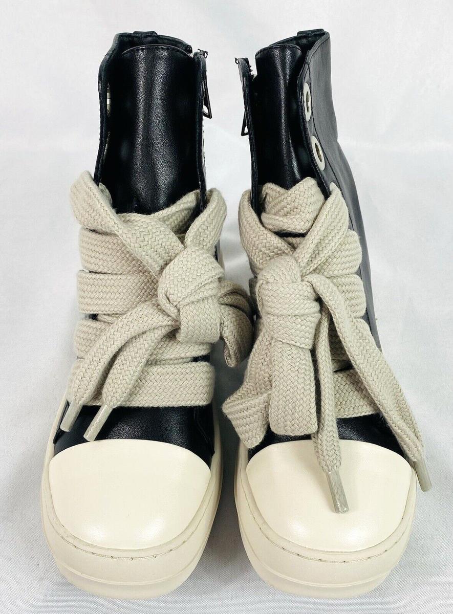 High Top Sport Shoes - Black - Thick Laces - Side Zip - US Womens