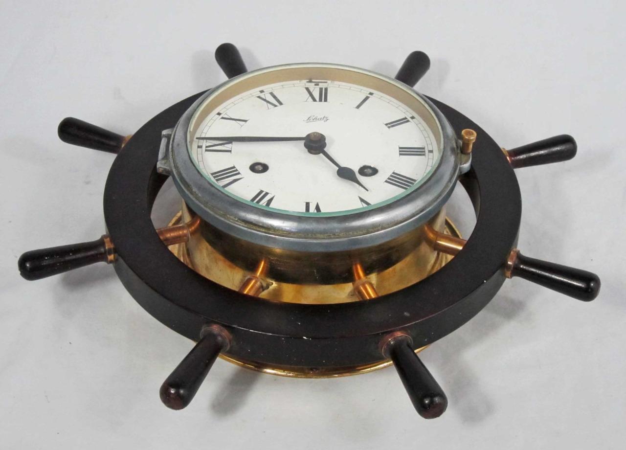 SCHATZ SHIPS BELLS BRASS BULKHEAD CLOCK ship boat yacht STRIKES SHIPS