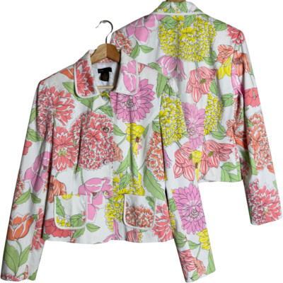Grace Elements Floral Jacket Women's 10 White Lined Career Blazer Casual NWOT