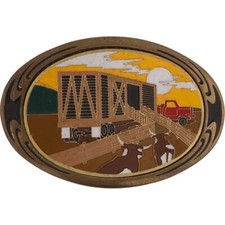 Brass Cattle Cow Texas Longhorn Steer Beef Cattlemen 1980s Vintage Belt Buckle