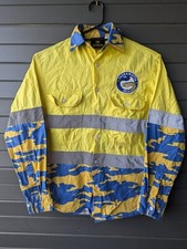 Parramatta Eels NRL Hi Vis Yellow Button up Work Shirt Long Sleeve