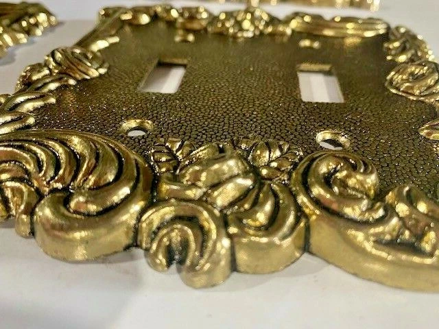 4 Beautiful Gold Metal double outlet light switch plate covers vintage antique - Image 4 of 4