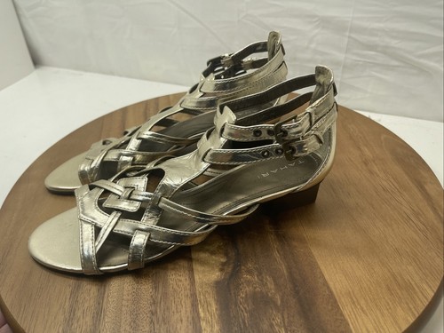 Tahari Shoes 10M Silver Open Toe Straps Square High Heel Sandal Shoes - Picture 8 of 24
