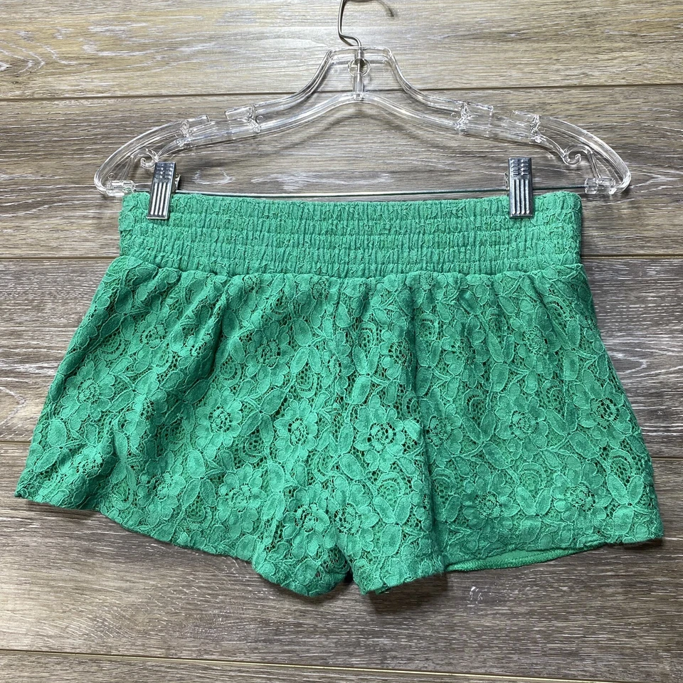 BeBop Lace Shorts Size Small Green Pull On Stretchy Waist Mid Rise - Image 2 of 4